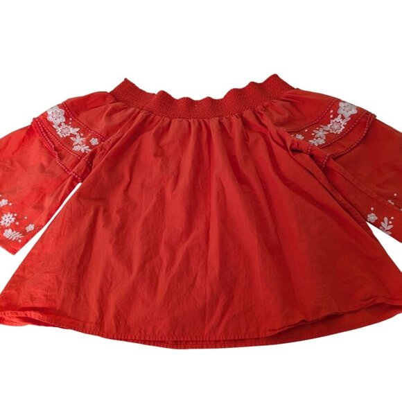Crown & Ivy Embroidered Floral Shirt Womens Size XXL Orange Off Shoulder Boho - Picture 5 of 9